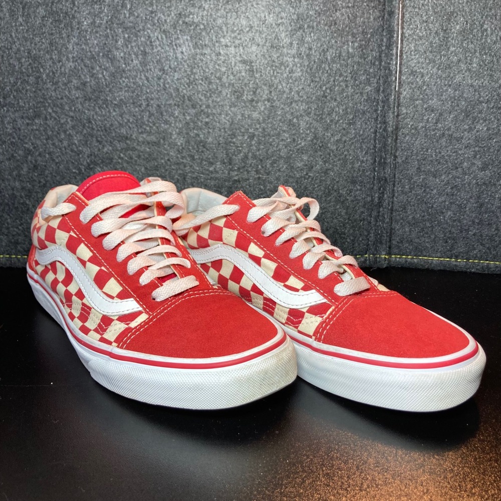 Vans Old Skool Red Checkerboard Suede Casual Skate Shoes Men's Size 6.5 W 8